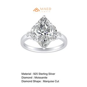 Bague de mariage en moissanite taille marquise pour femme, en argent, avec halo, pour fiançailles, promesse, cadeau d'anniversaire - Product Image 6