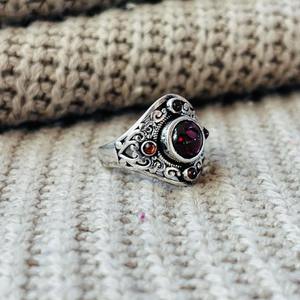 Latest <b>Statement</b> Design <b>Ring</b> Boho Multi Garnet Brass <b>Ring</b> Oxidized Silver Plated Filigree Texture Wholesale <b>Ring</b> For Women - Product Image 4