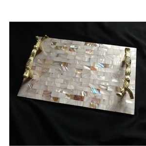 MOP Inlay Serving Storage Tray With Metal Handles High Gloss Finished <b>Coffee</b> <b>Table</b> Serving Breakfast Vanity Tray For Tabletop - Product Image 1