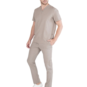 Ensemble de blouses médicales pour hommes, col en V, manches courtes, uniformes de travail hospitaliers, beige, coton et polyester, pantalon inclus - Product Image 6