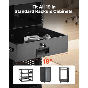 Cassetto Rack 3U Bloccabile per Server Standard da 19 Pollici, con Serratura, Capacità di Carico Massima 50 Libbre, Cassetto Scorrevole con Foro per Gestione Cavi - Product Image 2