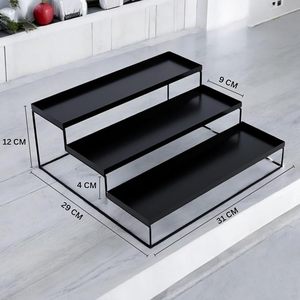 Étagère à épices empilable à 3 niveaux noire, organisateur de rangement en métal pour pots à épices - Product Image 4