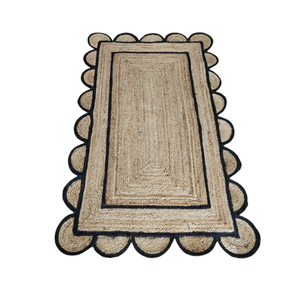 Custom Handwoven Natural Jute <b>Rug</b>-<b>Rustic</b> Geometric 3D Cube Scalloped Border Openwork Lace Carpet - Product Image 6