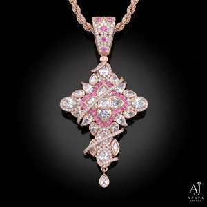 Collier pendentif croix personnalisé serti de moissanite VVS, en argent sterling 925 plaqué or rose, bijoux de fête hip-hop - Product Image 3