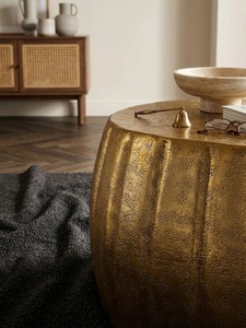 Crafted Grace <b>Round</b> Coffee <b>Table</b> With Hammered Finish 42 Cm Diameter Handmade Antique Style Living Room Furniture - Product Image 2