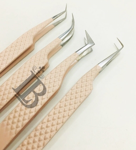 Pinzas para Pestañas Lumia Beauty, Oferta Especial, Color Nude, Diseño de Diamantes, Acero Inoxidable, Mango Antimagnético, Probadas a Mano - Product Image 3