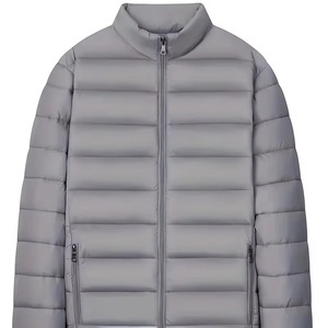 Chaqueta Acolchada Gris para Hombre, Cuello Alto, Cortavientos, Informal, para Invierno, Cierre de Cremallera, Relleno de Poliéster - Product Image 1