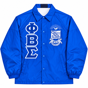 Veste Coach Homme Bleu Royal Phi Beta Sigma avec Broderie du Blason, Boutons Pression, Manches Longues, Coupe-Vent Léger, Poches et Col Montant - Product Image 3