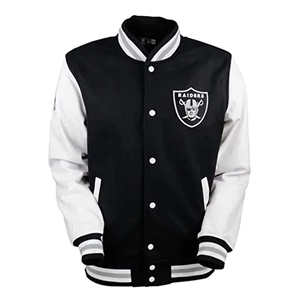 เสื้อแจ็คเก็ตวาร์ซิตี้ทีมลาสเวกัส เรดเดอร์ส สำหรับผู้ชาย สีดำ ทำจากผ้าขนสัตว์ แขนหนัง ปักลายโลโก้  เสื้อแจ็คเก็ตเบสบอลแบบสั่งทำพิเศษ - Product Image 5