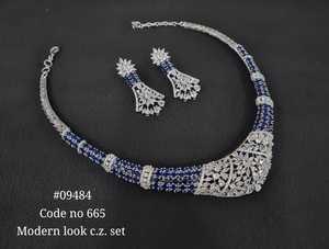 09484 Collar de rubí rosa de diseño con pendientes chapados en rodio, piedra de circonita cúbica, conjunto nupcial moderno de circonita cúbica, moda para bodas - Product Image 5