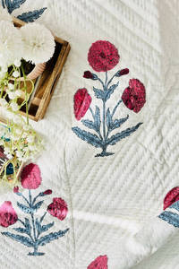 Stylish Handmade 100% Natural Hand-block Printed Pink Carnation Floral Cotton <b>Quilt</b> Set For Home , Hotel <b>Bedding</b> Decor <b>Quilt</b> - Product Image 3