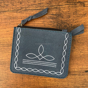 Porte-monnaie personnalisé en cuir suédé véritable gris à point de botte en cuir de vachette occidental Mini portefeuille pour femmes - Product Image 2