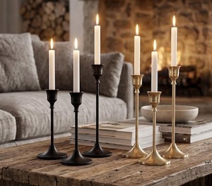 Hot Sale Antique Metal Black & golden Candle Holders of 3 for Wedding Event <b>Table</b> Centerpiece Decoration - Product Image 1