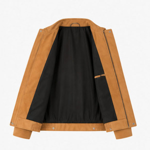 Blouson bomber en daim camel pour femme |   Veste décontractée à fermeture éclair surdimensionnée |   Fabricant OEM ODM sur mesure en gros - Product Image 5