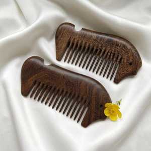 Hot Custom Logo Quality Brown Sandalwood <b>Wide</b> Tooth Hair Beard <b>Combs</b> and Fine Teeth Durable Craft for Hair Styling - Product Image 1