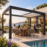 Pergola motorisée haut de gamme en aluminium à lames orientables, rétractable sur un côté, pour extérieur, avec contrôle solaire et option LED, idéale pour terrasse de villa