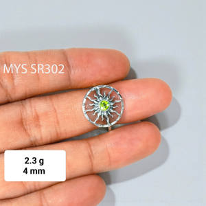 Bague en argent sterling 925 avec pierre de péridot ronde, design vintage rétro bohème, prix de gros, bijoux en argent - Product Image 1