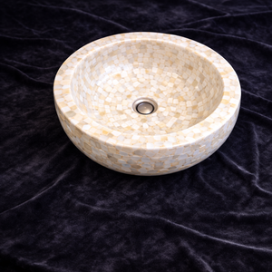 Lavabo de Lujo de Nácar Redondo con Mosaico, Lavabo de Baño Hecho a Mano con Incrustaciones de Mármol - Product Image 3