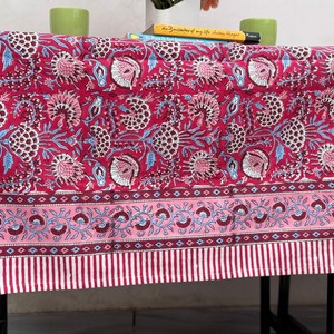 Indian Block Print Handmade 100% Cotton Dining <b>Tablecloth</b> White Pink Floral Design Custom Size Home Decor Farmhouse Style - Product Image 4