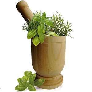 Mortero y Pilón de Madera Maciza Ecológicos Hechos a Mano, Triturador Manual para Especias y Hierbas, Juego de 3 Piezas de Utensilios para Hierbas y Especias - Product Image 2