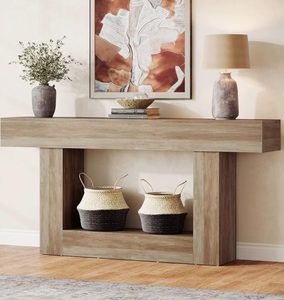 Console contemporaine en bois massif de 140 cm de long, couleur marron, idéale pour la maison, les entrées, les hôtels, les restaurants et les écoles. - Product Image 4