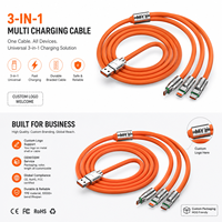 Câble de charge rapide 3-en-1 65W 3A avec connecteurs Type-C/Micro USB, matériaux en aluminium et caoutchouc pour téléphones mobiles iPhone/Android/iOS