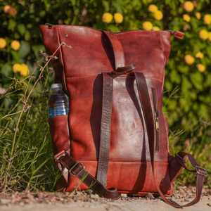 Multi Layer Leather <b>Roll</b> Top <b>Backpack</b> Organized Storage Laptop Rucksack For Export Supply LTBP-0237 - Product Image 2