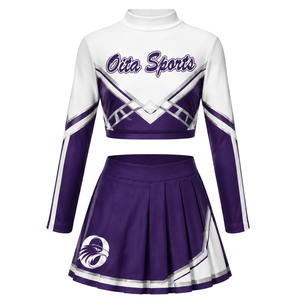 Adults Purple <b>White</b> Sublimated Printed Cheer <b>Long</b> Sleeve Uniform Set Pleated <b>Skirt</b> Athletic Team Sportswear Training Practice - Product Image 2