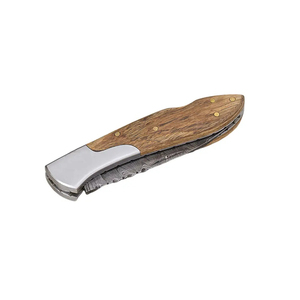 Couteau de poche de camping Burraq en acier Damas fait main, avec étui en cuir, longueur totale de 7 pouces, lame de qualité industrielle/DIY grade 1 - Product Image 1