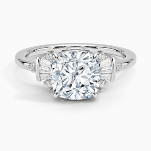 Anillo de Regalo Nupcial Elegante con Diamantes de Moissanita en Forma de Cojín con Engaste de Cuatro Puntas y Borde de Plata Pura con Formas Mixtas - Product Image 1