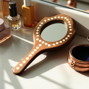 Wooden Hand <b>Mirror</b> Best Gift Item Handheld <b>Makeup</b> Vanity <b>Mirror</b> Decorative Wooden Dressing <b>Mirror</b> for Women Men Home Travel - Product Image 6