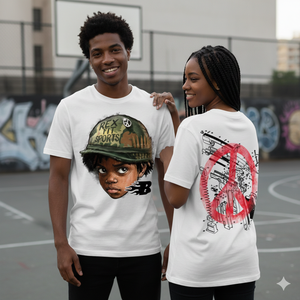 T-shirt noir pour homme en coton lourd 100 %, coupe courte et ample, impression DTG personnalisée, manches courtes. - Product Image 5