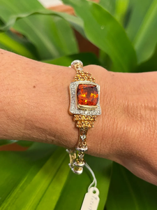 Bracelet manchette classique plaqué or 18 carats avec pierre en zircon orange et accents de diamants pour femme, bijoux de fête - Product Image 3