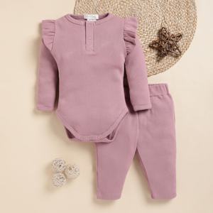 Body de manga larga de elastano de bambú orgánico de calidad superior con mallas de lápiz-Nostalgia Rose - Product Image 1