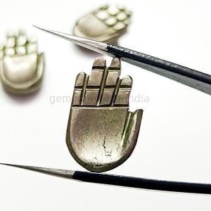 หินไพไรต์ธรรมชาติแกะสลักรูปมือฟาติมา สำหรับทำเครื่องประดับ หินไพไรต์รูปมือฮัมซา แบบบริโอเล็ต ขายส่งจำนวนมาก - Product Image 4