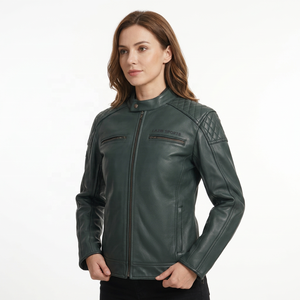 Vestes de moto pour femmes en cuir véritable de qualité supérieure, style motard urbain, manches longues, décontractées, tendance, toutes saisons - Product Image 1
