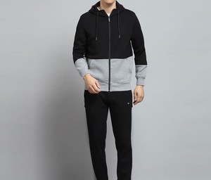 Survêtement d'hiver chaud à capuche pour homme, en molleton épais, écologique, à manches longues, imprimé uni, en polyester/coton, vente en gros - Product Image 2