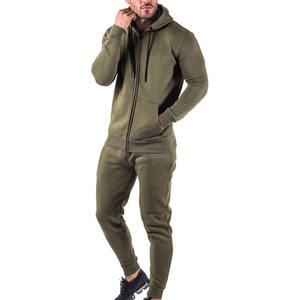 Unisex Olive Green Hooded Heavyweight Reversible <b>2</b> <b>1</b> Design Tracksuit Full <b>Zip</b> <b>Sweatshirt</b> Jogger Pants Solid Color Casual Wear - Product Image 3