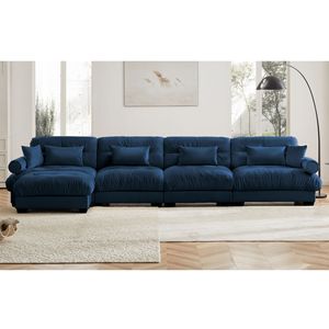 Divano Angolare Moderno in Velluto a Forma di L, Convertibile, Profondo, 4 Posti, Modulare, Comodo, Imbottito per Soggiorno - Product Image 3