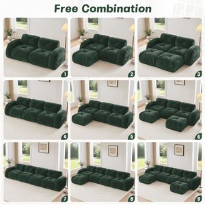 Divano a L per Soggiorno con Base in Spugna ad Alta Densità 32D, Design Trapuntato in Velluto Morbido, Antiscivolo ed Ergonomico, Combinazione Libera - Product Image 6