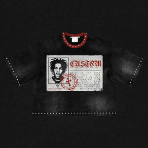 T-shirt personnalisé pour <span class=keywords><strong>homme</strong></span> à col côtelé, style streetwear, coupe ample, avec strass, haut oversize en coton, motif graphique, effet délavé vintage - Product Image 3