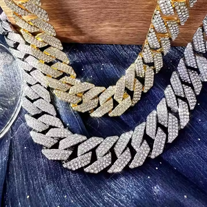สร้อยคอผู้ชายแบบ Cuban Link ชุบทอง 18K ประดับเพชรโมอิสซาไนต์ทรงกลมเจียระไนแบบ Brilliant Cut สไตล์ฮิปฮอป เหมาะสำหรับใส่ทุกวัน - Product Image 2