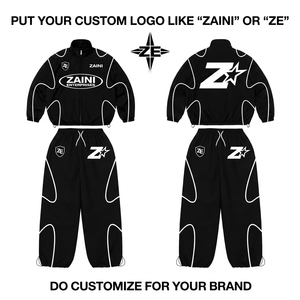 ZAINI Men's Winter 300g Polyester Taslon Breathable Custom Logo Sports <b>Tracksuit</b> Black <b>White</b> - Product Image 1