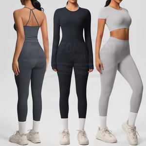 Women's High Waist 2 Workout Set Long Sleeve Fitness Gym Yoga Activewear Tank Top <b>Seamless</b> <b>Leggings</b> Eco-Friendly Breathable - Product Image 4