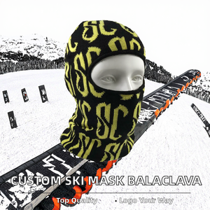 Black Yellow Patterned Image Balaclava Unisex Adult Outdoor Flocking Embroidery Knit Face Mask 100% Polyester 56-58CM - Product Image 4