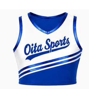 Maillot de cheerleading bleu roi sans manches, coupe courte, uniforme sportif personnalisé pour équipe, tenue athlétique de performance, vêtements d'entraînement - Product Image 1
