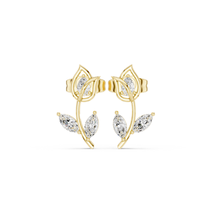 Boucles d'oreilles pendantes en or jaune 10K avec diamant de laboratoire jaune et diamant marquise en or jaune pour femme – Bijoux floraux élégants de créateur - Product Image 1
