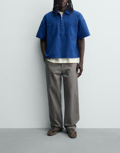 Polo homme sur mesure en coton doux bleu foncé avec col demi-zip et poche, vente en gros - Product Image 6