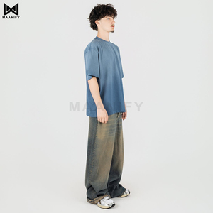 เสื้อยืดวินเทจฟอกสีซีดแบบขายส่ง ทรงโอเวอร์ไซส์ ไหล่ตก สตรีทแวร์ ผ้าคอตตอนหนานุ่ม เสื้อเปล่าไม่มีลาย - Product Image 3