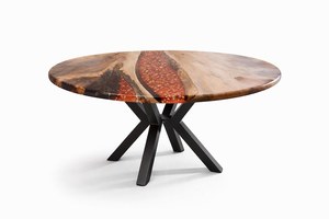 Golden Ember River Epoxy <b>Dining</b> <b>Table</b> Handcrafted Round <b>Wooden</b> Statement Furniture <b>Rustic</b> <b>Dining</b> <b>Table</b> Luxury Furniture - Product Image 4